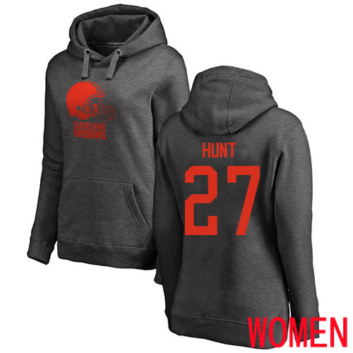 Cleveland Browns Kareem Hunt Women Ash Jersey #27 NFL Football One Color Pullover Hoodie Sweatshirt